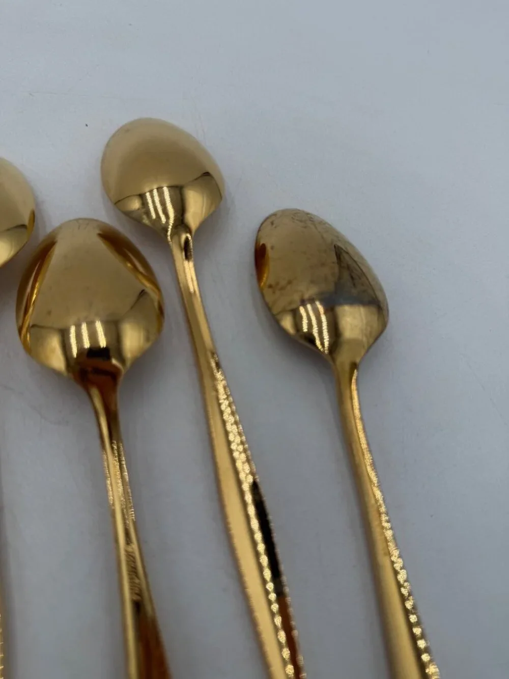 Florentine Gold Plated Textured Handle Dinner Spoons Set Of 16 MCM Flatware